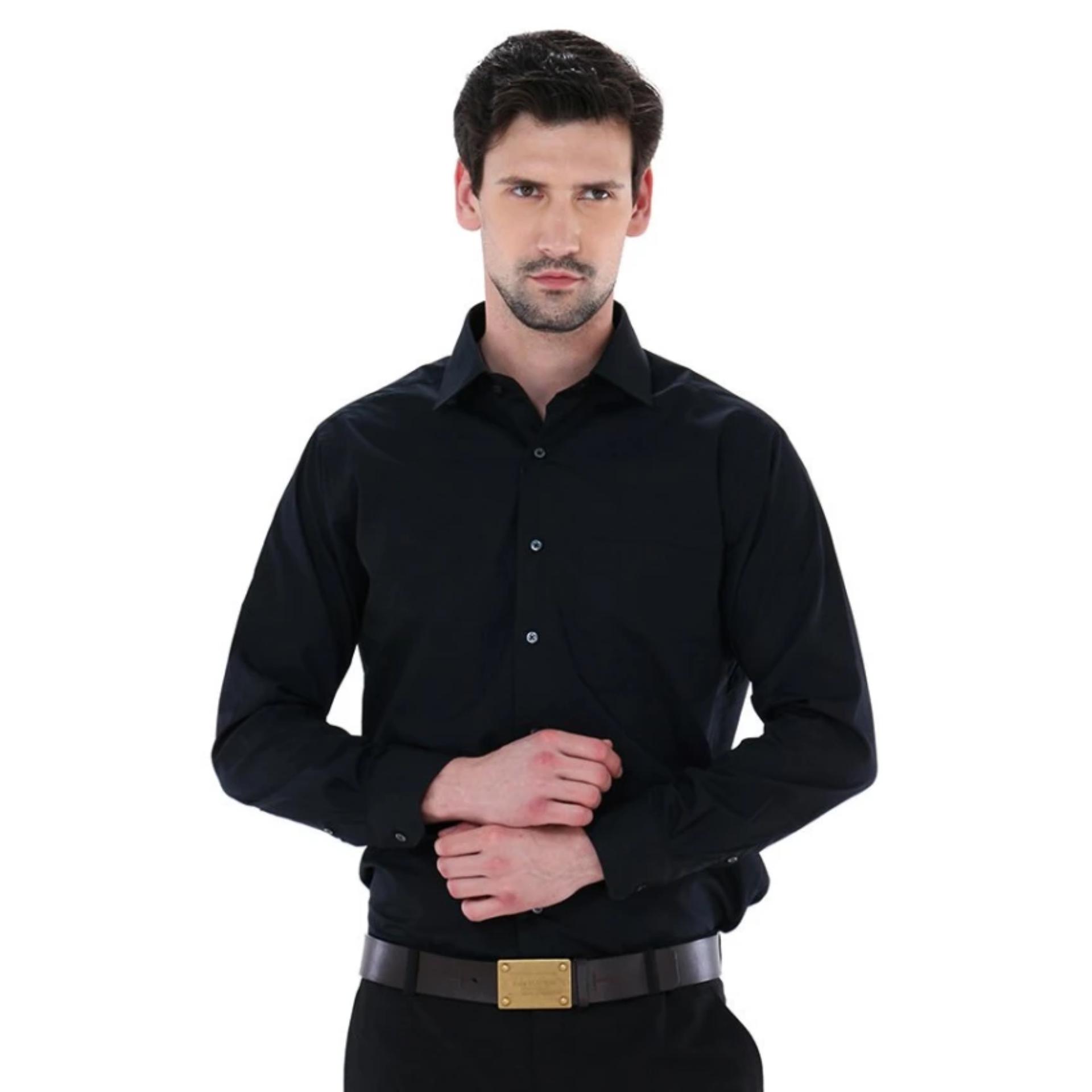 Kemeja Pria Alisan Panjang Hitam Slimfit