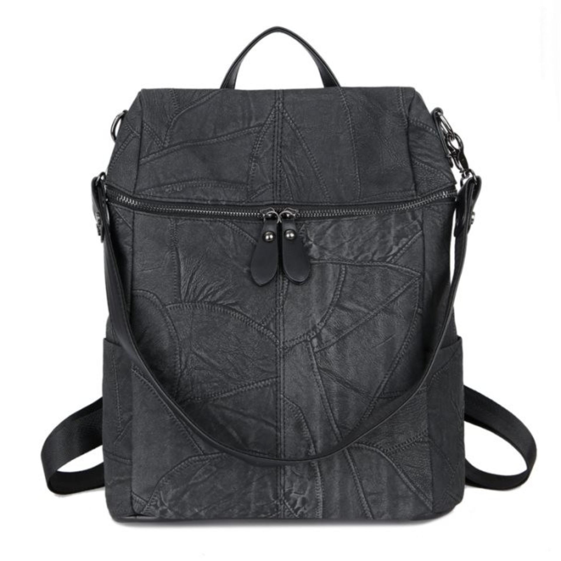 KGS Tas Ransel Backpack Wanita Kerja Casual Washed Thread - Hitam