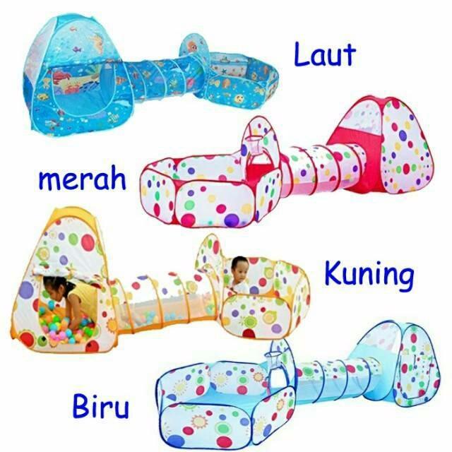 Kolam tenda mandi bola terowongan 3 in 1 keranjang mandi bola