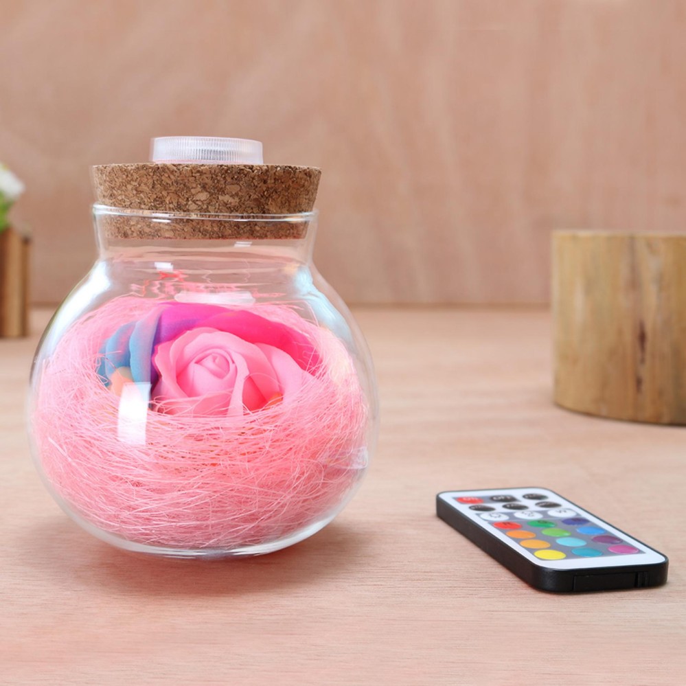 Kreatif Romantis Lampu Dim RGB LED 16 Warna Bunga Mawar Berharap Botol Lampu Hadiah Liburan