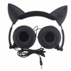 Kualitas Tinggi TTLIFE Fashion ROPS Berkedap-Magenta Bohlam Berpijar Kucing Telinga Headphone Headset Headphone With Permainan Cahaya LED For PC Komputer Laptop Ponsel (Hitam)