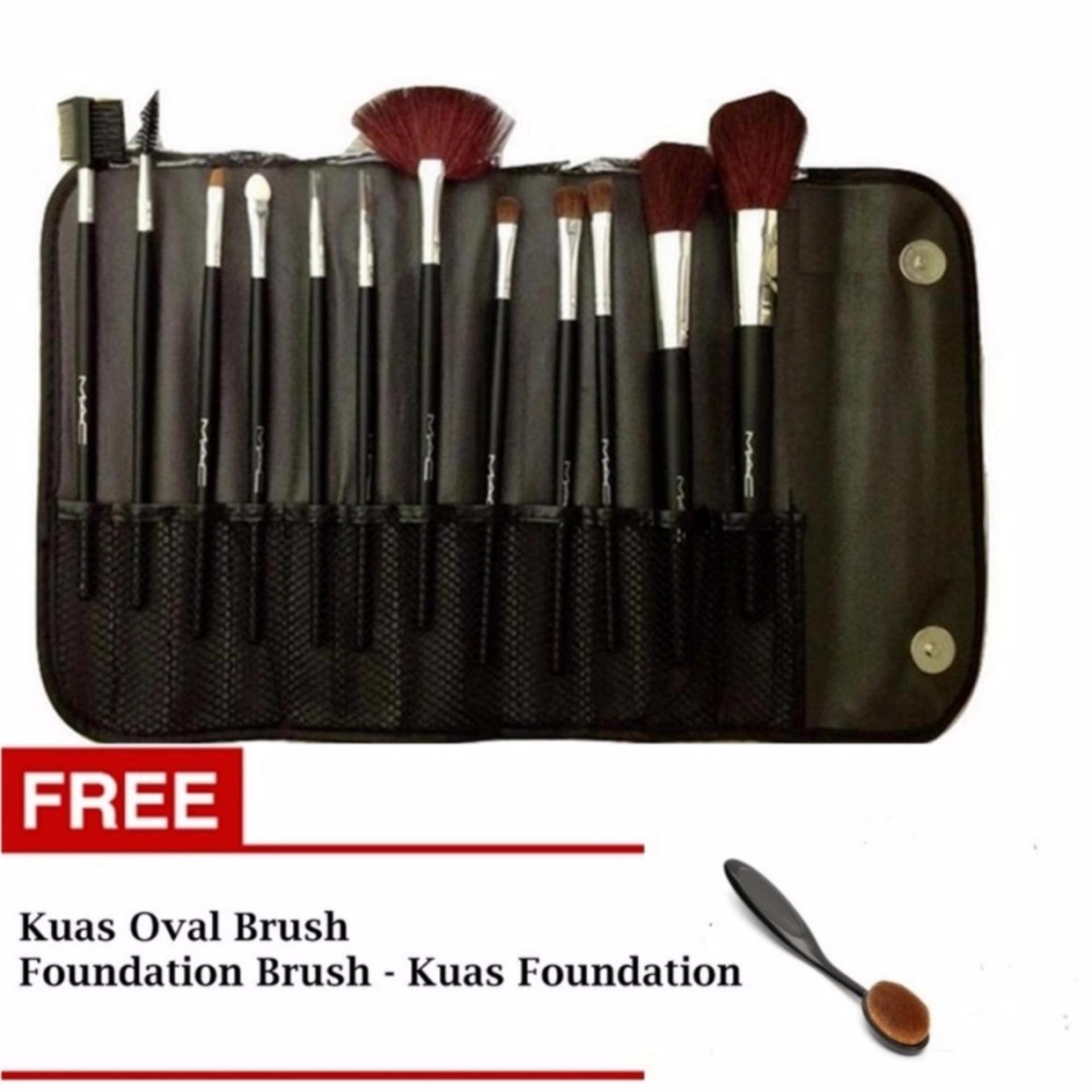 Kuas Make Up Set Kemasan Dompet - 12 Pcs + Gratis Oval Brush