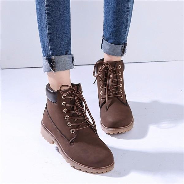 Kulit Wanita Salju Martin Boots Bulu Mewah Bekerja Sepatu Kasual Outdoor Waterproof BROWN-Intl
