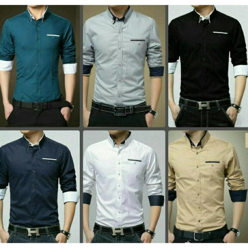 kumpulan baju kemeja pria BASIK slim fit polos putih navy maroon hitam