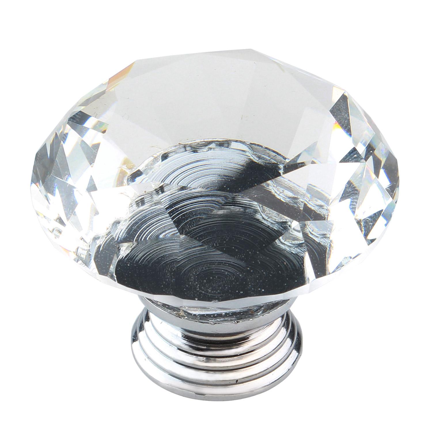 KuRun 40mm Diameter Crystal Glass Diamond Bentuk Gagang Kenop Kabinet Lemari Laci, Clear dan Silver-Intl