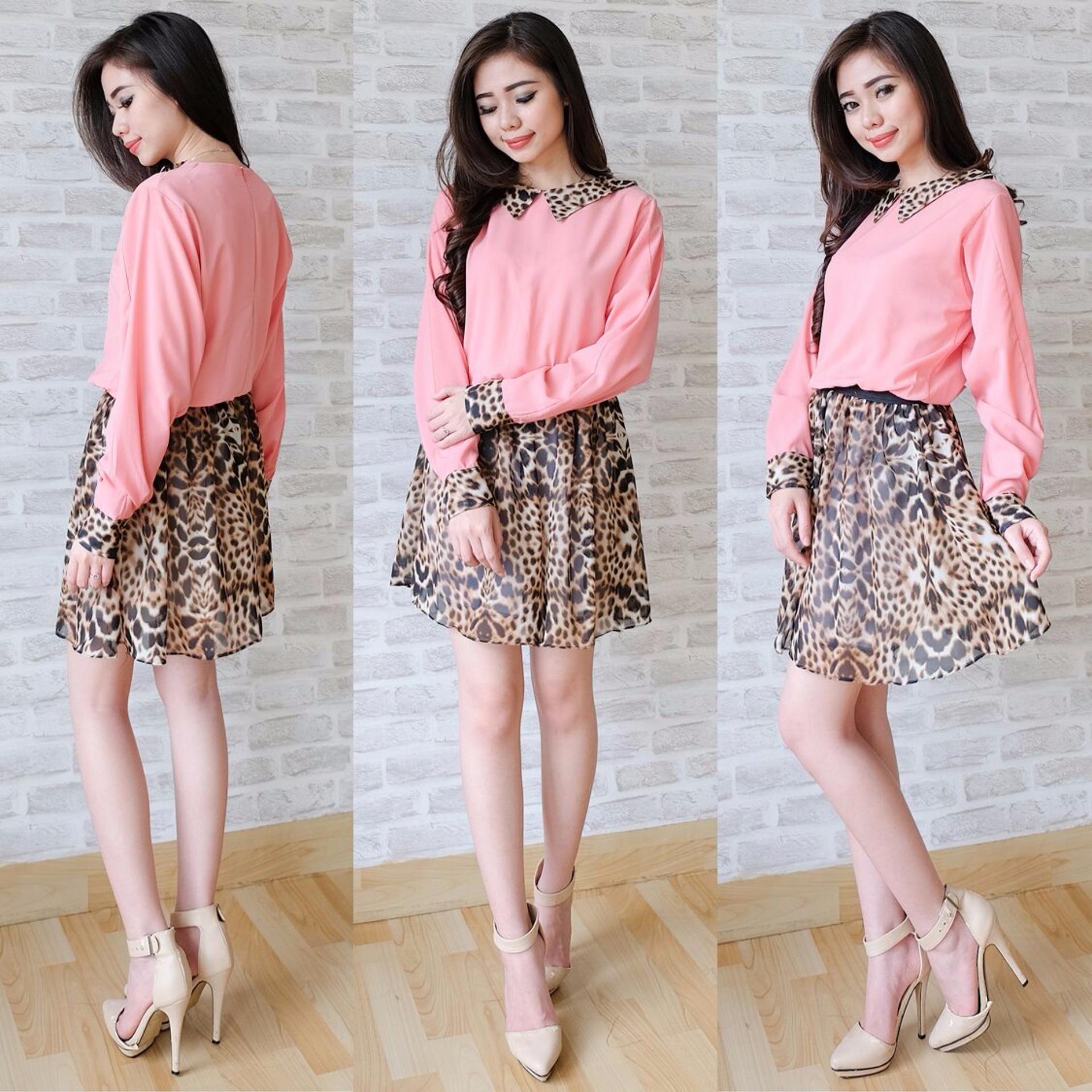 Kyoko Fashion Dress Leopard Ciffon - Peach