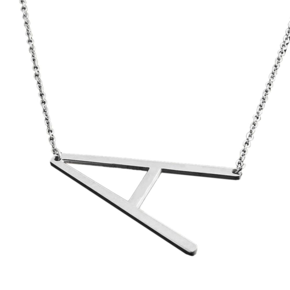 Ladies Stainless Steel Perhiasan Kalung Chunky 26 ABC Letter Pendant Kalung-Intl