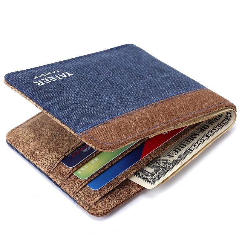 Laki-laki Kreatif Pendek Bagian Dompet Kanvas Pocket Dompet-Biru Kopi