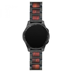 LDFAS Gear S3 Band 22mm Kayu Alami Cendana Merah Hitam Stainless Steel Metal Link Gelang untuk Samsung Gear S3 Frontier/Classic Smart Watch-Intl