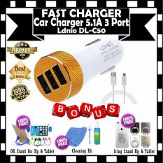 Ldnio USB Car Charger 3Port 5.1 A Fast Charger DL-C50 Kabel Micro Usb - White GRATIS Holder OK STand For HP + Cleaning Kit Pembersih LCD PC Laptop & Iring Stand