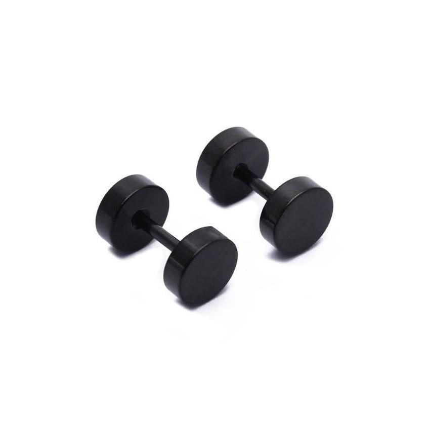 Timah Laut Generik Pasang Pria Titanium Baja Barbel Stud Anting Gothic Hitam 6 Mm-Internasional
