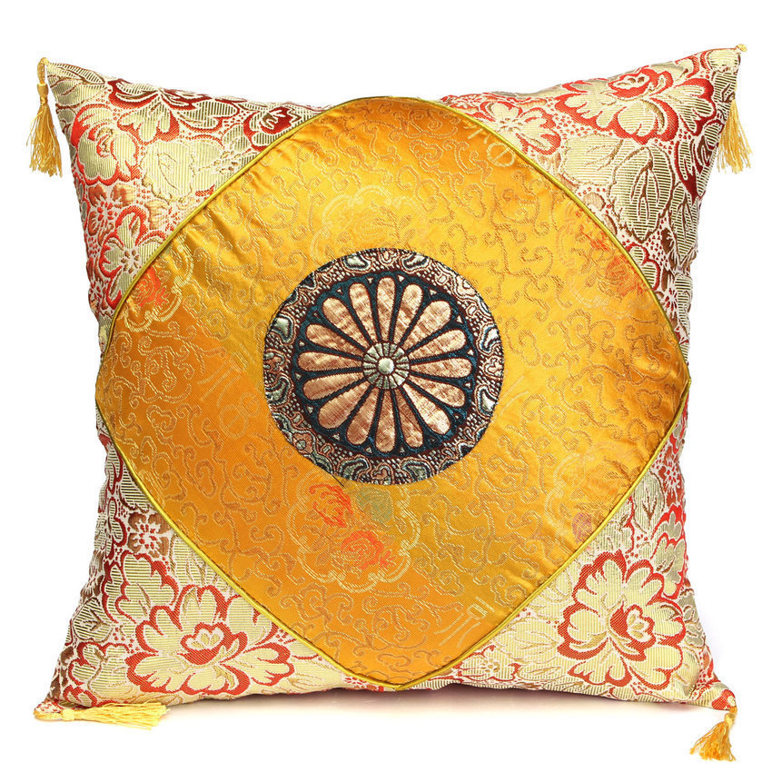 Timah Laut Retro Antik Persegi Kapas Penutup Bantal Kursi Sarung Bantal Sofa Rumah Dekorasi Kuning-Internasional