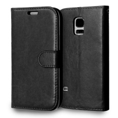 Kulit dengan Pemegang Kartu Kredit untuk Samsung Galaxy S5 Mini (Hitam)