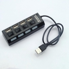 LED 4 Port USB 2.0 HUB Kecepatan Tinggi dengan Individu On/OFF Switch Power Adapter untuk Laptop PC Warna: Hitam-Intl