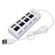 LED 4 Port USB 2.0 HUB Kecepatan Tinggi dengan Individu On/Off Tombol Daya Adaptor untuk Laptop PC Warna: Putih-Intl