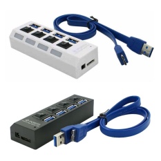LED 4 Port USB 3.0 HUB Adaptor Kecepatan Tinggi dengan Individu On/OFF Switch untuk Laptop PC Warna: Putih-Intl