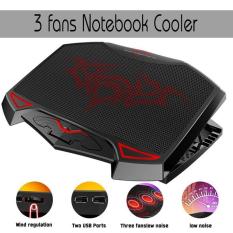 Leegoal Tiga Fan Ultra-tenang dengan Adjustable 14-Inch 15-Inch Laptop Braket Pendingin Tatakan Pendingin dengan Lampu LED (hitam) -Intl