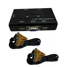 Lemeng 2 Port USB 2.0 KVM Switch Manual Selector Rack Mount Metal Box Adapter with 2 VGA USB KVM Cables for Computer PC Laptop N - intl