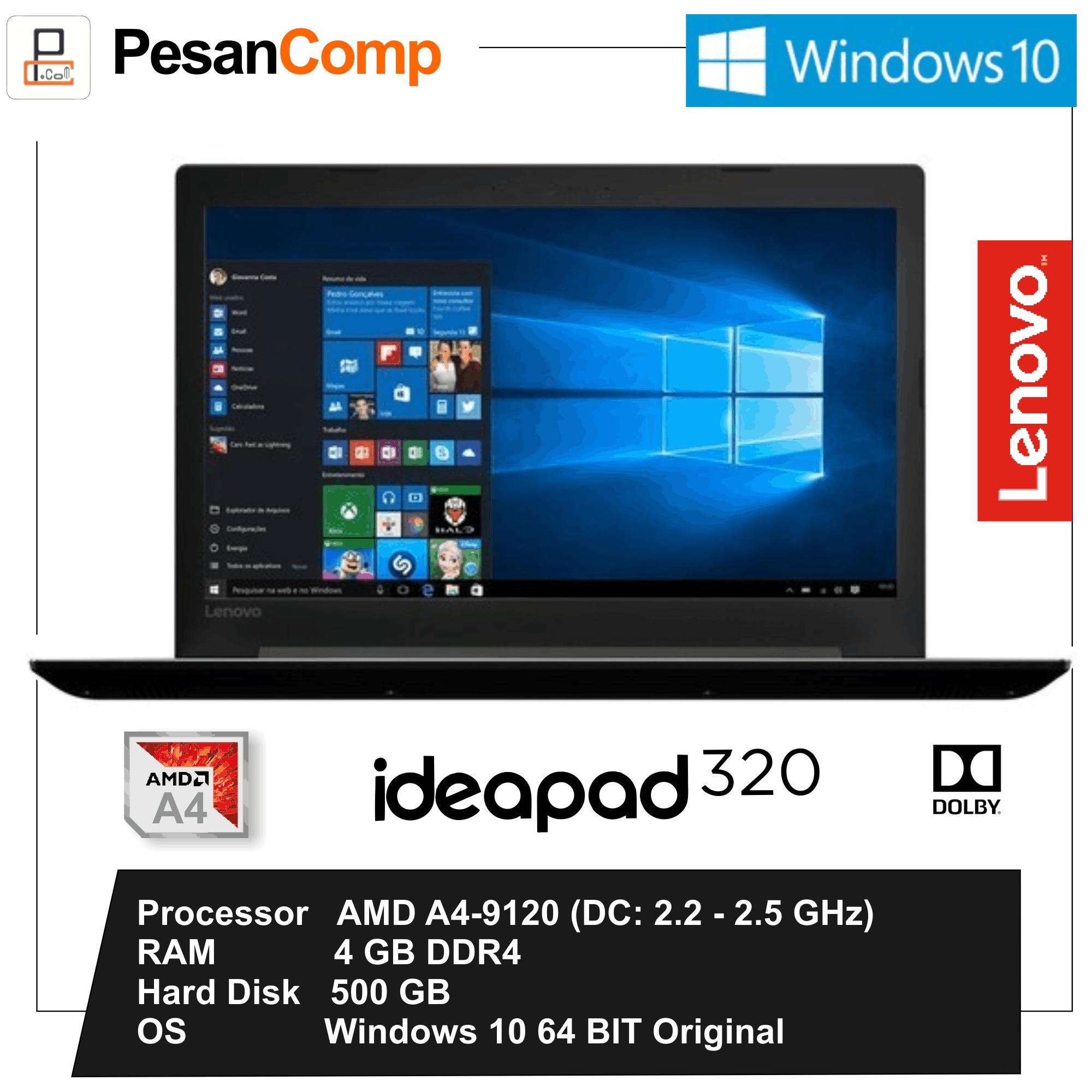 Lenovo IdeaPad 320-14AST AMD A4-9120 / AMD Radeon R3 / 4GB DDR4 / 500GB / WINDOWS ORIGINAL / 14 Inch / Slim Desain / Garansi Resmi Lenovo Indonesia