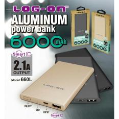 Log On Aluminium Slim Powerbank 6000mAh 2.1A Single USB port Smart IC LO-660L