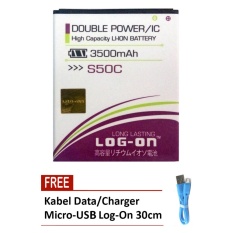 Log On Baterai Advan S50C - Double Power Battery - 3500 mAh + Free Kabel Micro-USB Flat Original Log-On 30cm