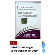 Log On Baterai Advan Vandroid i5 4G LTE - Double Power Battery - 4000 mAh + Free Kabel Micro-USB Flat Original Log-On 30cm