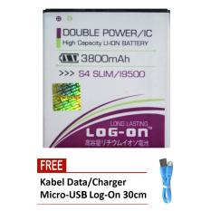 Log On Baterai Samsung S4 Slim (S4 Replika) / i9500 - Double Power Battery - 3800 mAh + Free Kabel Micro-USB Flat Original Log-On 30cm