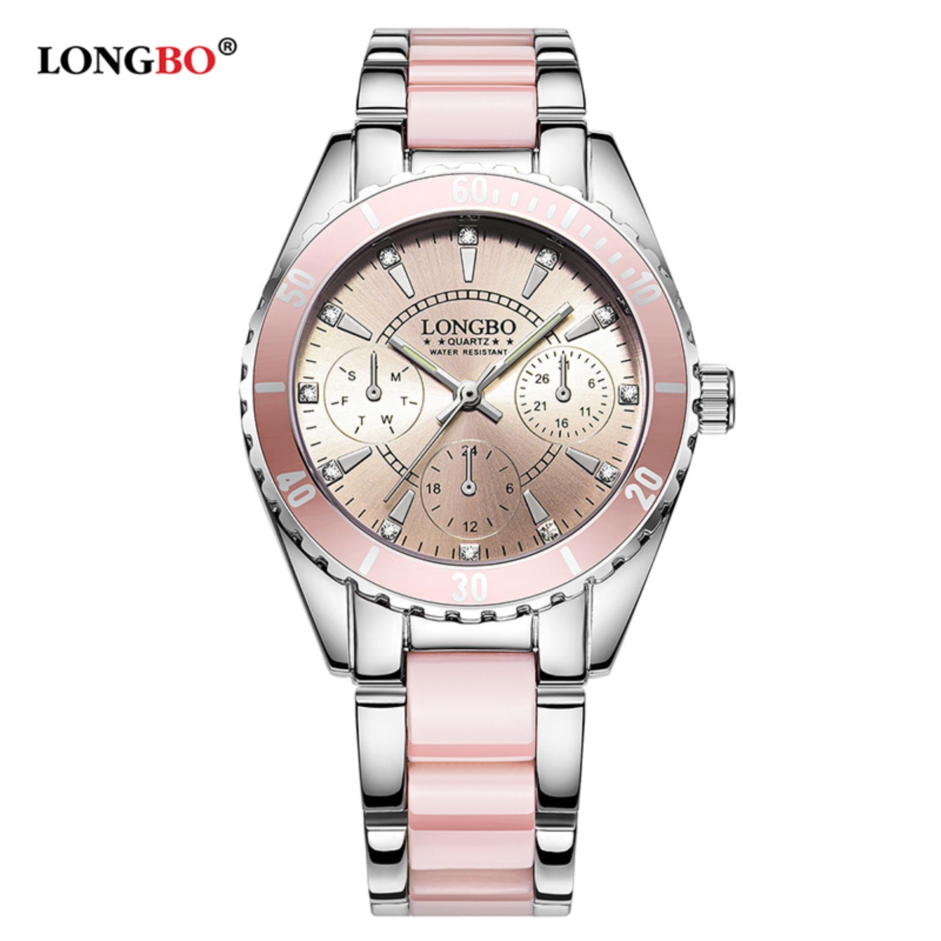 LONGBO Fashion Kasual Keramik Watchband Kasual Anolog Wanita Wanita Cewek Lihat Jam Tangan 80303L-Intl