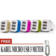 Lucky - Car Charger 5.1A 3 Port Charger Mobil - Hitam + Gratis USB Kabel Data Micro 3 Meter - 1 Pcs