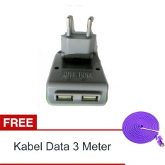 Lucky - Travel Charger - Safe Charger 2 Port USB - Fast Charging With Dual Port USB + Gratis Kabel Data 3 Meter Tali Sepatu Micro USB