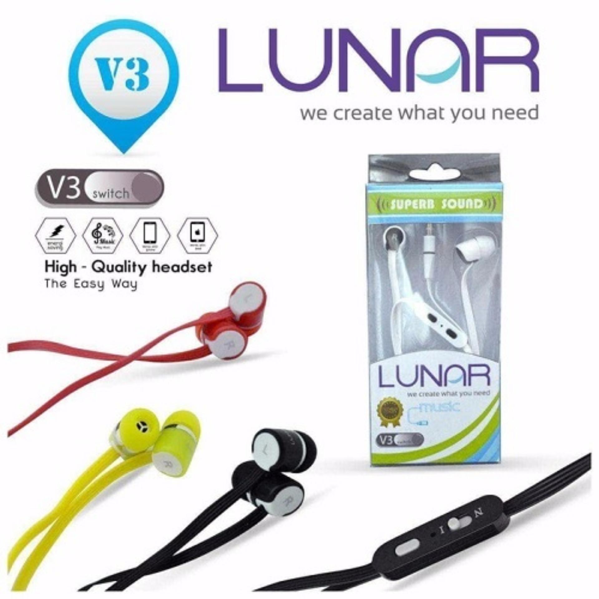 Lunar V3 Handsfree Hf Headset Universal 3,5 mm for Iphone Samsung Oppo Vivo Xiomi Lenovo Asus Advan Evercross Blackberry Acer.