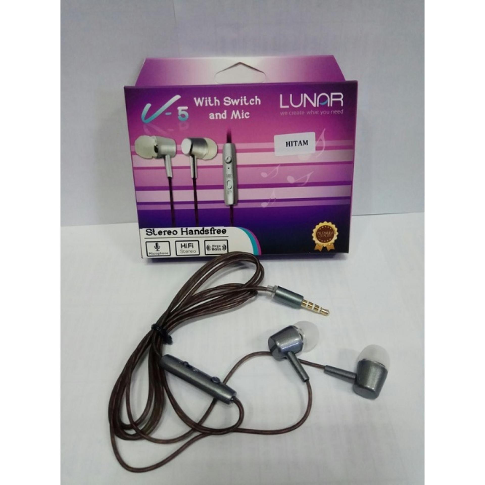 Lunar V5 Handsfree Hf Headset Universal 3,5 mm for Iphone Samsung Oppo Vivo Xiomi Lenovo Asus Advan Evercross Blackberry Acer.- Hitam