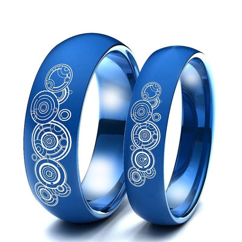 Lunar Valley Merek Baru Doktor Siapa 316L Anti Karat Janji Cincin Pria Wanita Cincin Pasangan Cincin Kawin Hitam Gold warna Perak Biru-Biru-Wanita-9-Internasional