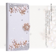 Mewah Women Handmade Rhinestone Diamond Leather Wallet Cover Case untuk Samsung Galaxy Xcover 4-Intl