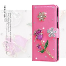 Mewah Women Handmade Rhinestone Diamond Leather Wallet Cover Case untuk ZTE AXON LUX-Intl