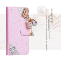 Wanita Mewah Buatan Tangan Berlian Imitasi Berlian Kulit Dompet Sarung Case untuk ZTE AXON LUX-Internasional
