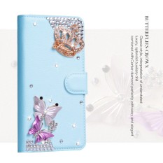 Wanita Mewah Buatan Tangan Berlian Imitasi Berlian Kulit Dompet Sarung Case untuk ZTE AXON LUX-Internasional