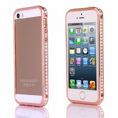 Mewah Crystal Rhinestone Faux Diamond Metal Bumper Case untuk IPhone 5/5 S (Rose Gold)