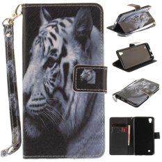 Luxury Fashion Leather Painted White TigerPattern Flip Stand PU Leather Case For LG Xpower - intl