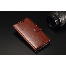 Mewah Dompet Kulit Lipat untuk Xiaomi Redmi 2 dengan HD Pelindung Layar-Coklat-Intl