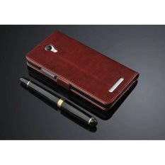 Mewah Dompet Kulit Lipat untuk Xiaomi Redmi Note 2 dengan HD Pelindung Layar-Coklat-Intl