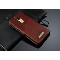 Mewah Dompet Kulit Lipat untuk Xiaomi Redmi Note 3 dengan HD Pelindung Layar-Coklat-Intl