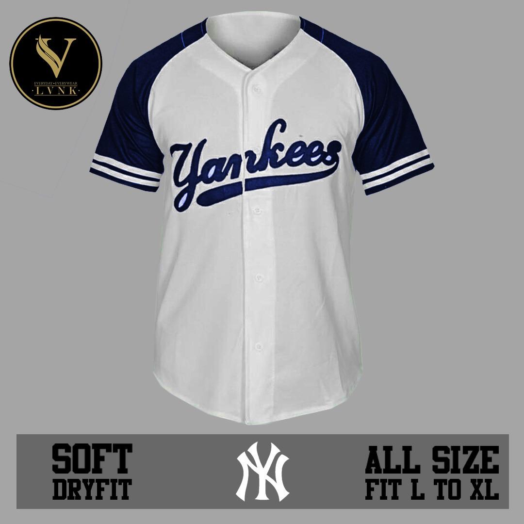 LVNK • Jersey Baseball / Baju Baseball / Baju Hiphop Yankees Putih Biru