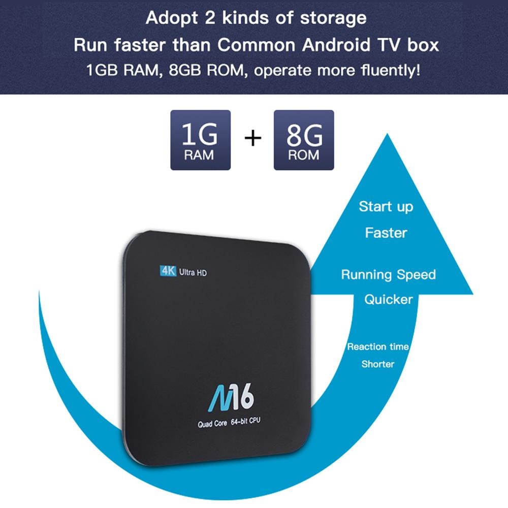 M16 Smart Android 7.1 TV Box Amlogic S905X Quad-core UHD 4K 1GB / 8GB H.265 VP9 HDR10 LAN & WiFi HD Media Player EU Plug - intl