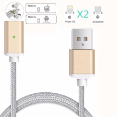 Magnetic clip-on USB Fast Charging and High Speed data transferis Sync Braided Wire 3-in-1 Magnetic LightingMicro USBType-C Mini Metal connector for iOS or Android(1 Magnetic Charging data Cable, 2 Lighting connector and 1 Micro USB connector) - intl