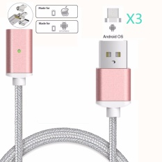 Magnetic Clip-on USB Pengisian Cepat dan Transmisi Data Berkecepatan Tinggi Sync Dikepang Kawat 3-In-1 Magnetik Lighting Micro USB Tipe-c Mini Logam Konektor untuk IOS atau Android (1 Magnetic Charging Kabel Data dan 3 Konektor Micro USB) -Intl
