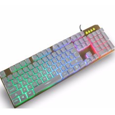 Keyboard Genggam Rasakan Teknik 7 LED Terputus Warna USB Wired Game Keyboard Emas-Intl