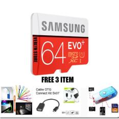 Memory Samsung 64 GB Micro SD Class 10 Evo Plus SDXC Card With SD Adapter FREE 3 PCS LED USB Penerang Laptop+OTG USB+CARD RAIDER
