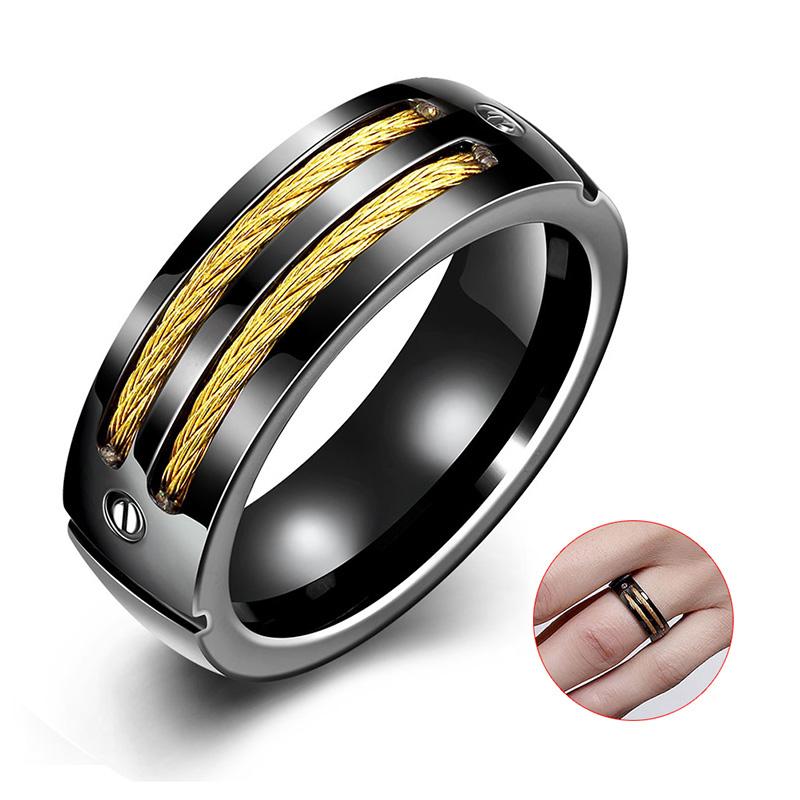 Men's Titanium Cincin Baja Unik Kabel And Sekrup Desain Cincin