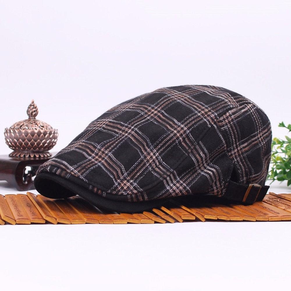 Pria Wanita Grid Baret Gatsby Ivy Topi Cabbie Mengemudi Golf Mencapai Puncaknya Datar Topi Sutradara Hitam-Intl